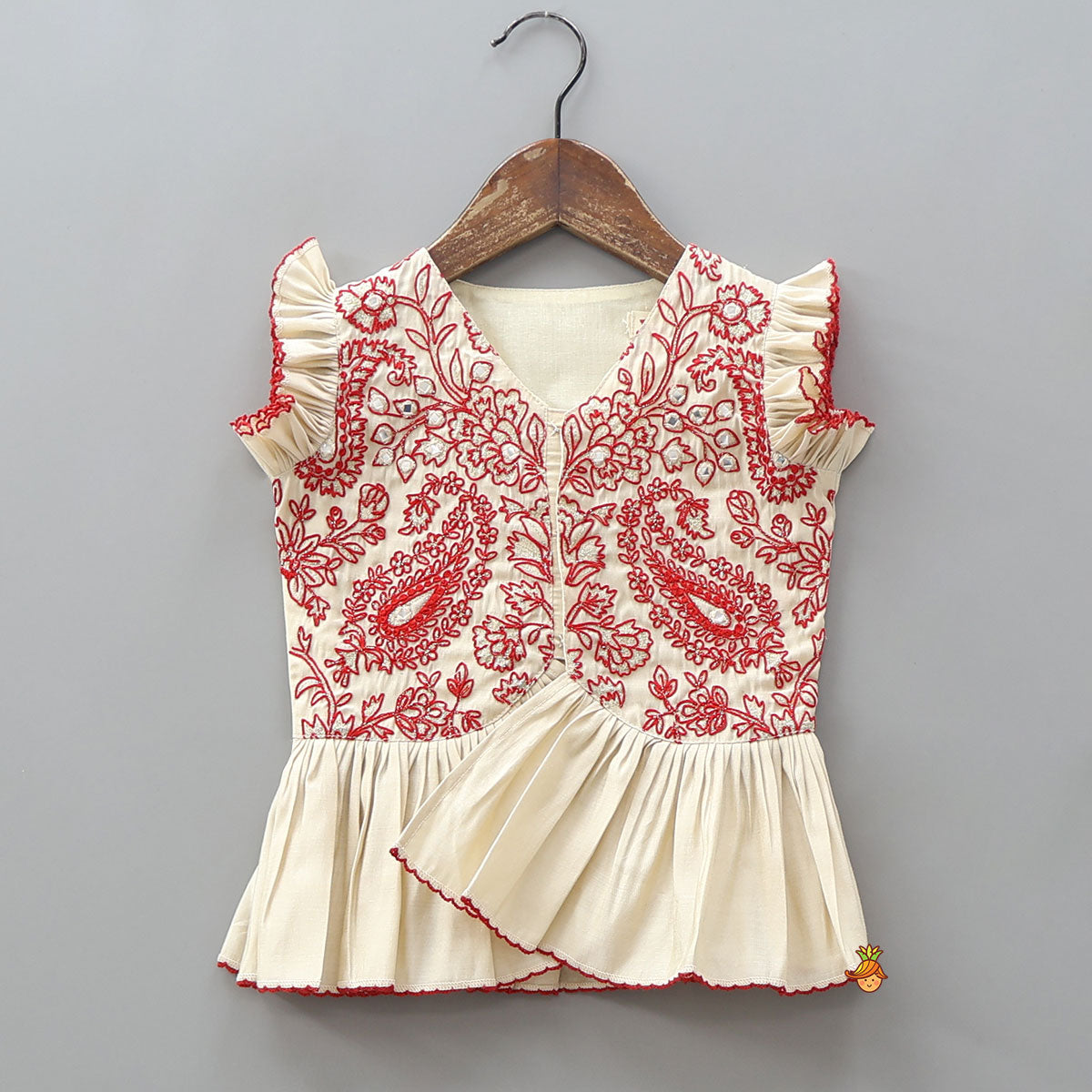 Pre Order: Hand Dori Embroidered Faux Mirror Detailed Peplum Top And Lehenga