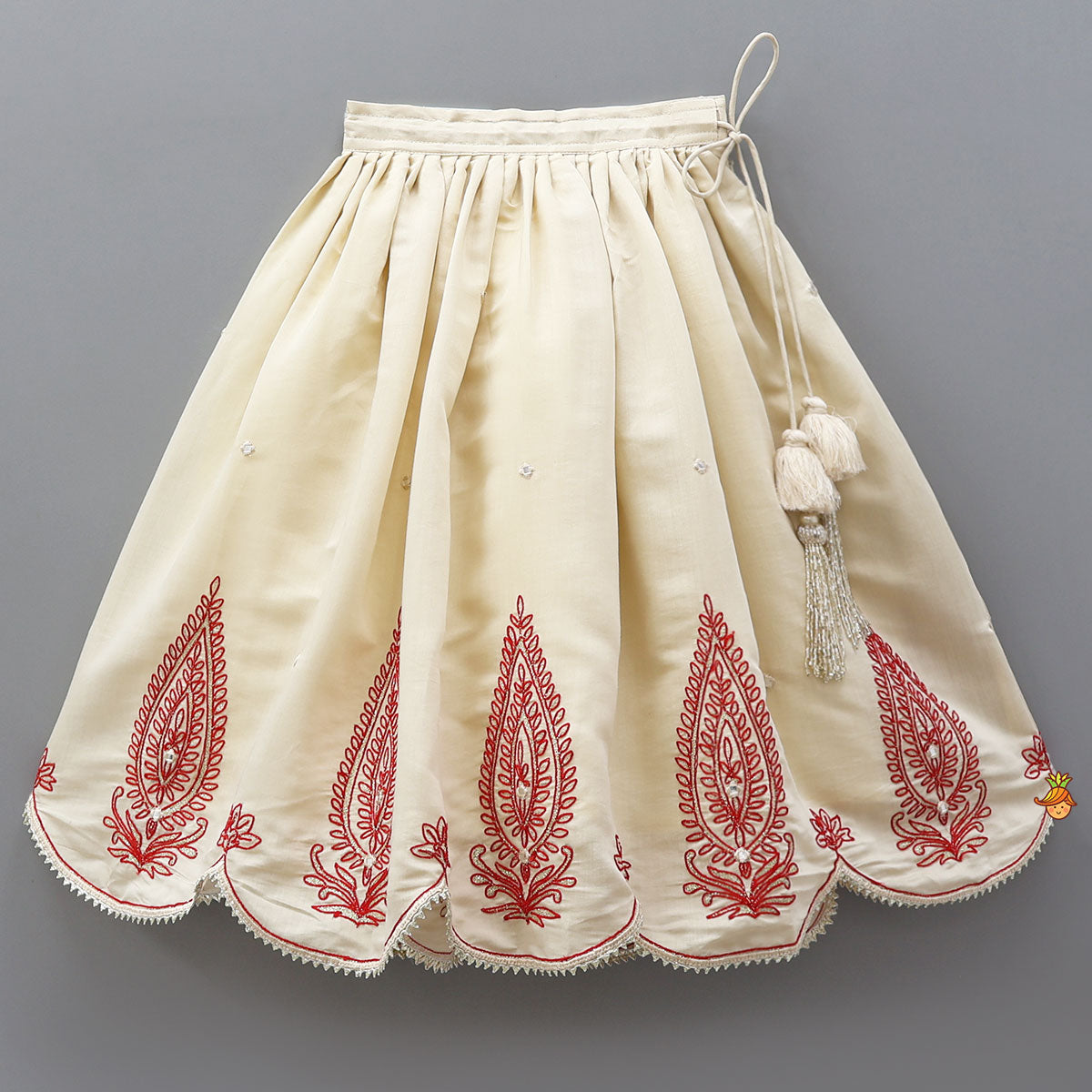 Pre Order: Hand Dori Embroidered Faux Mirror Detailed Peplum Top And Lehenga
