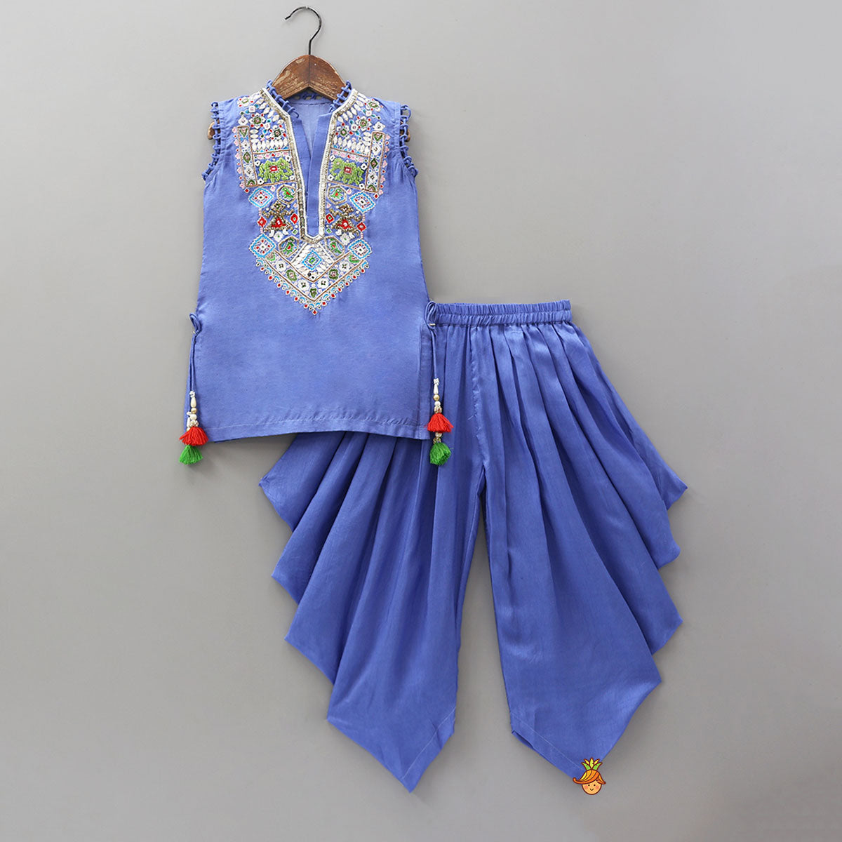 Tribal Inspired Embroidered Kurti With Tulip Dhoti Pants