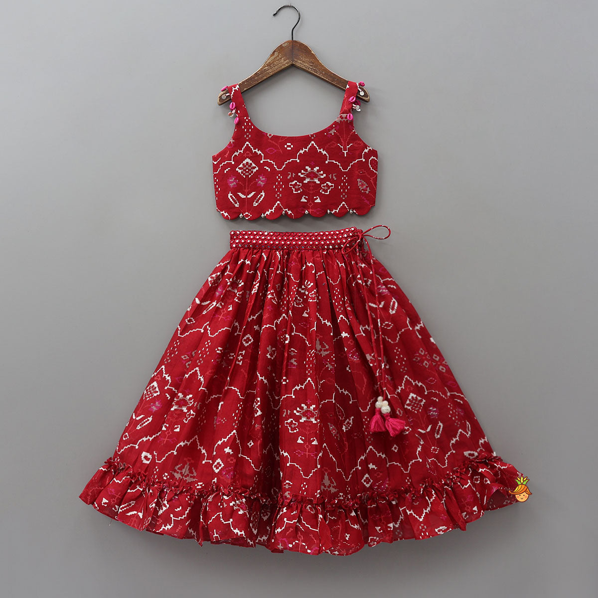 Pre Order: Scalloped Crop Top And Lehenga