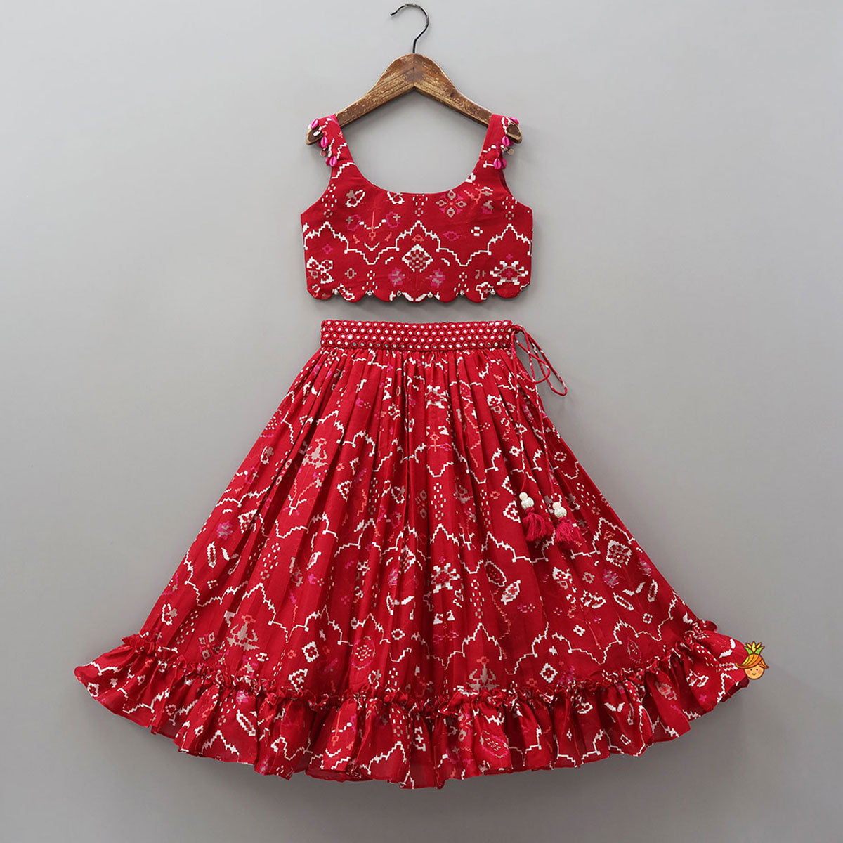 Pre Order: Scalloped Crop Top And Lehenga