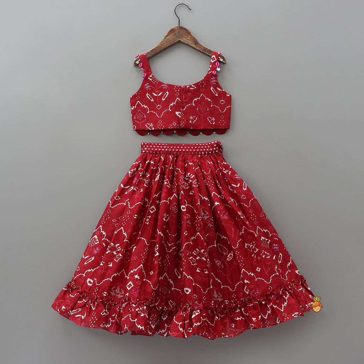 Pre Order: Scalloped Crop Top And Lehenga