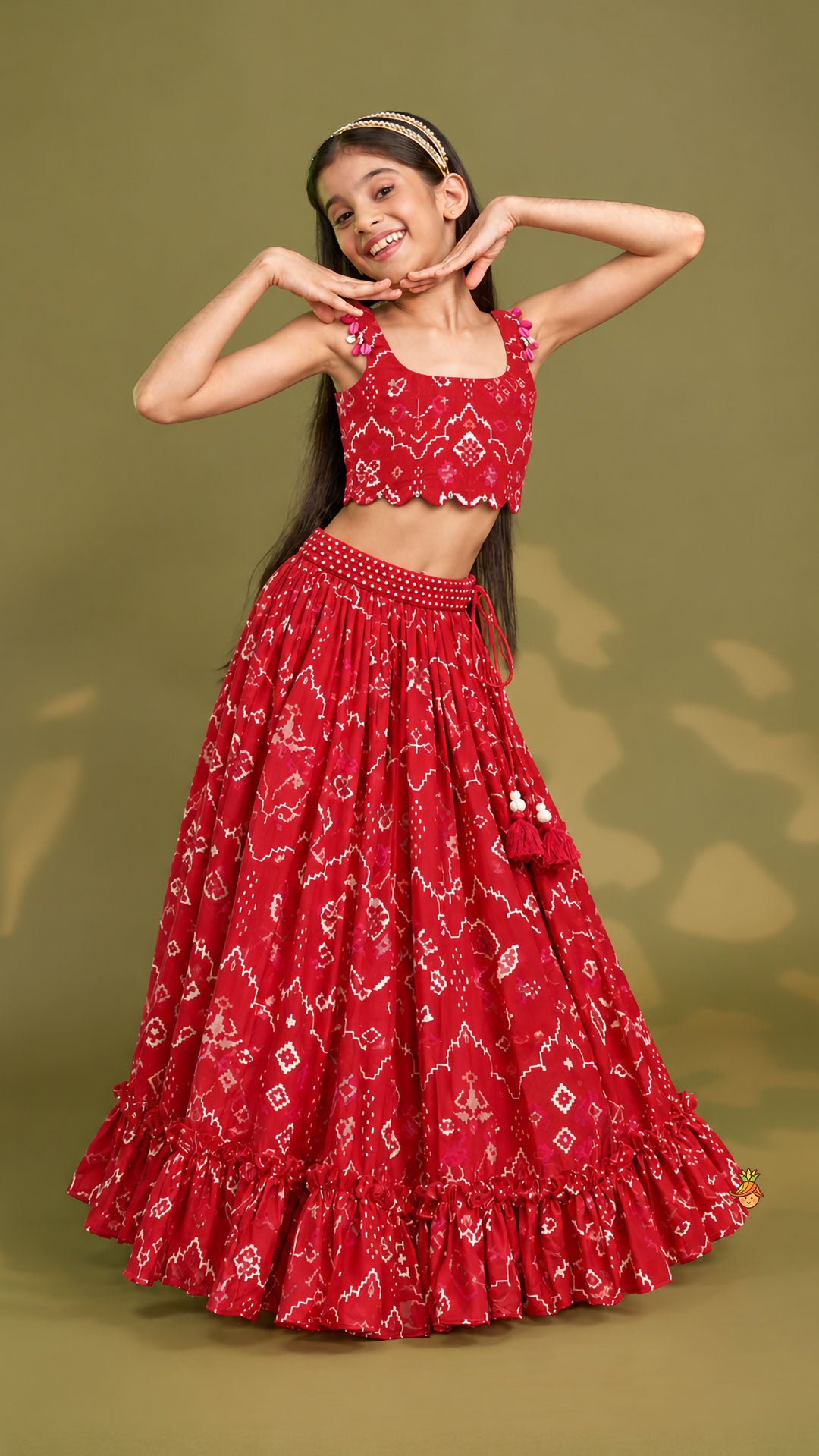 Pre Order: Scalloped Crop Top And Lehenga