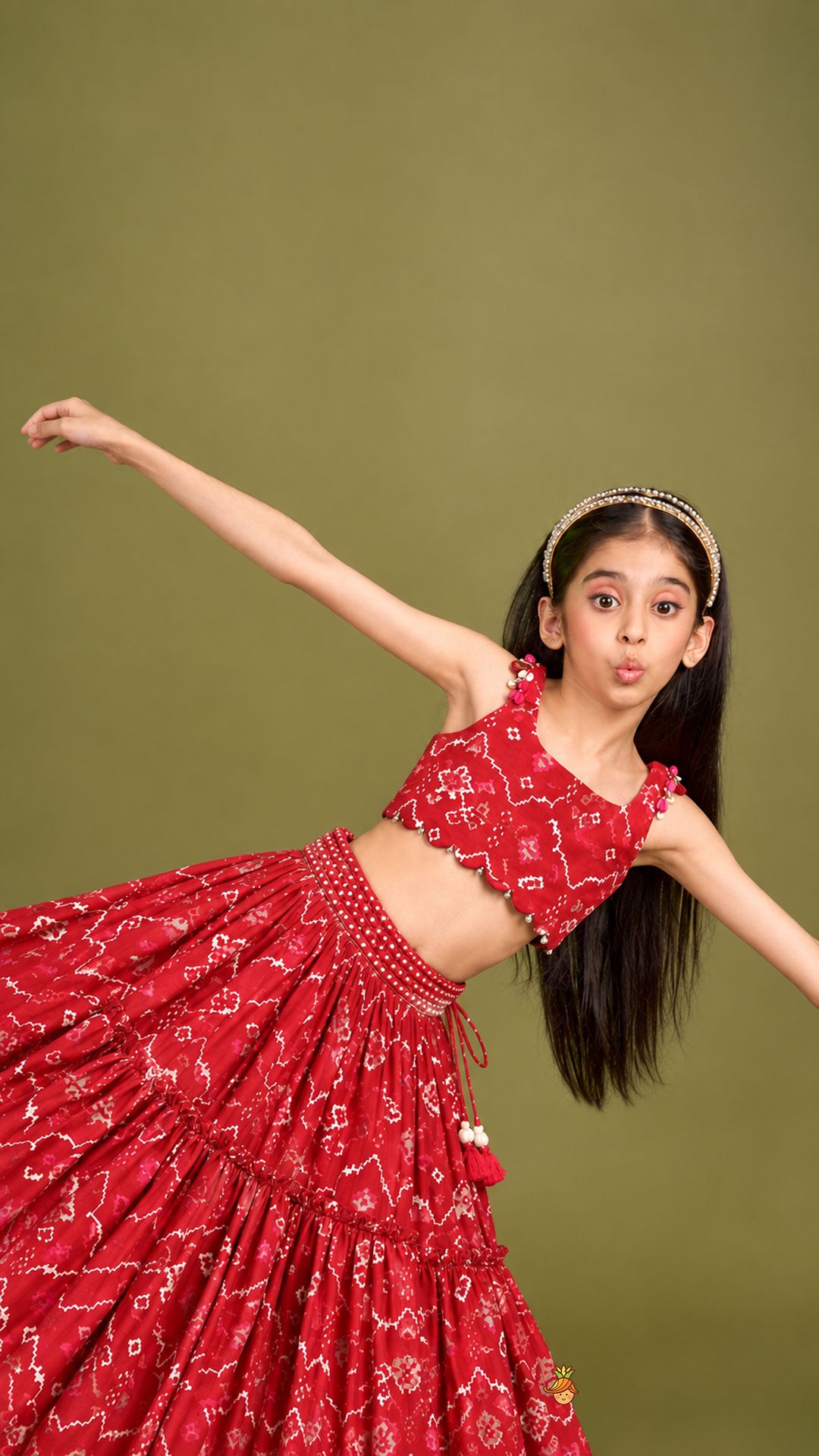 Pre Order: Scalloped Crop Top And Lehenga