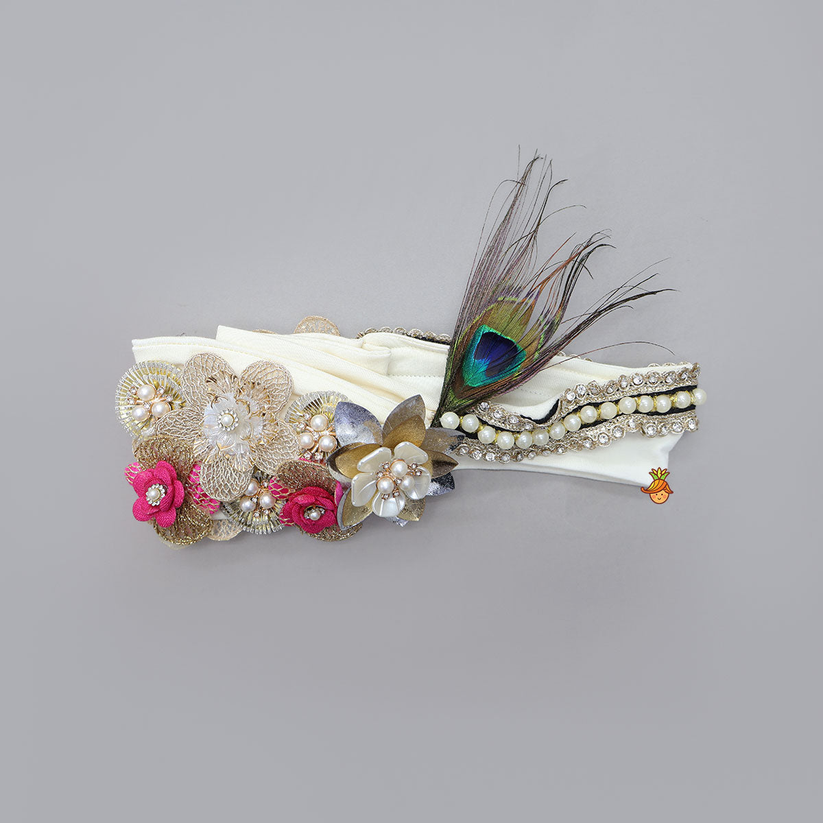 Flower-Embellished Headband With Mor Pankh Detailing