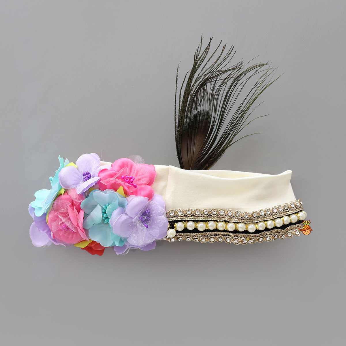 Floral Embellished Head Band With Mor Pankh