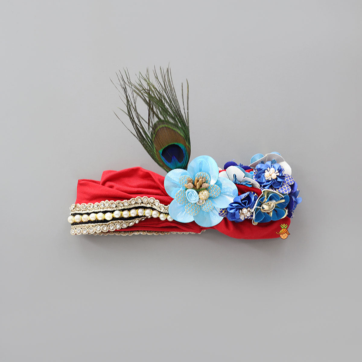 Flower-Embellished Elegant Headband With Mor Pankh Detailing