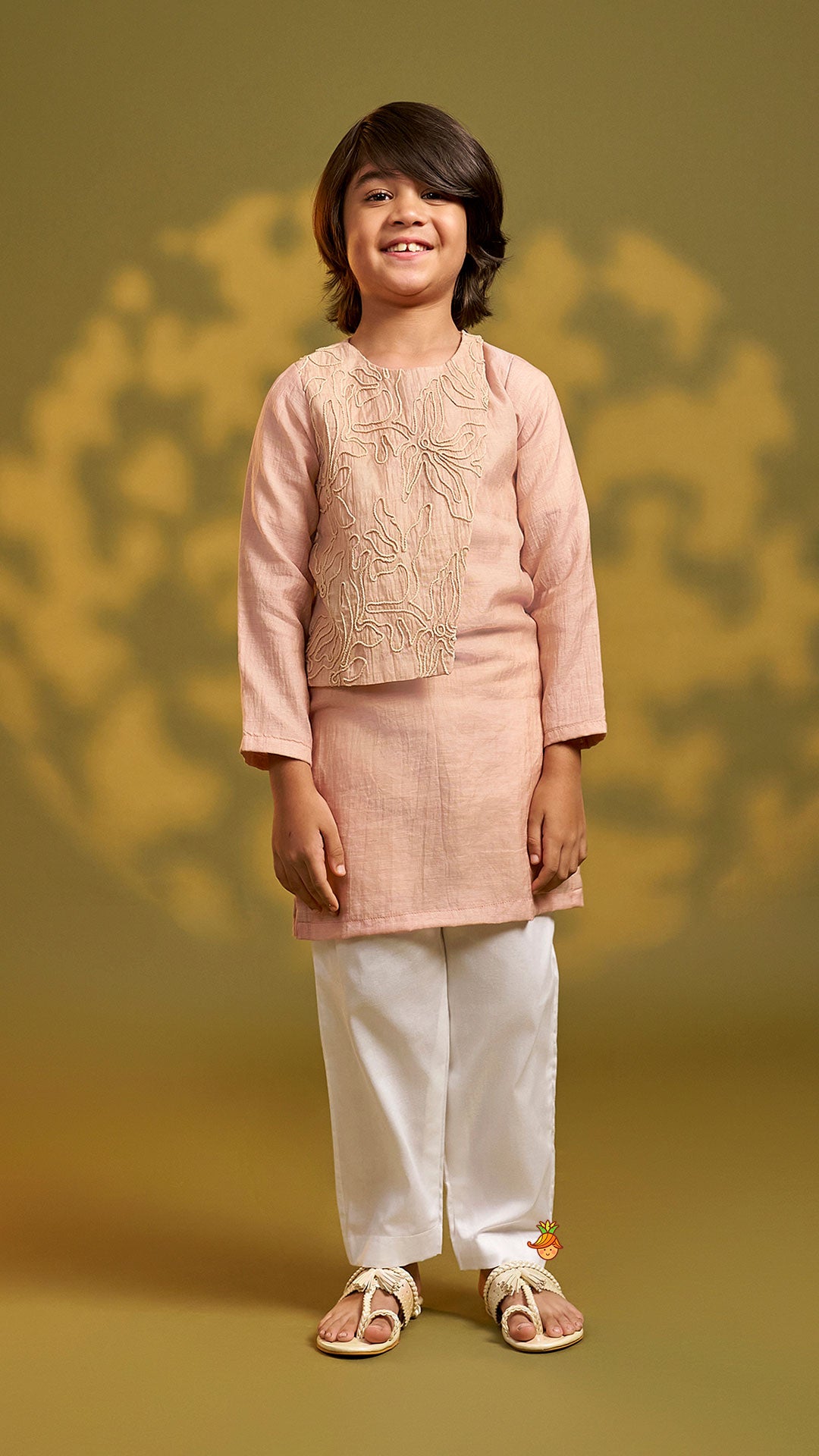 Pre Order: Asymmetrical Cord Embroidered Kurta with Pyjama