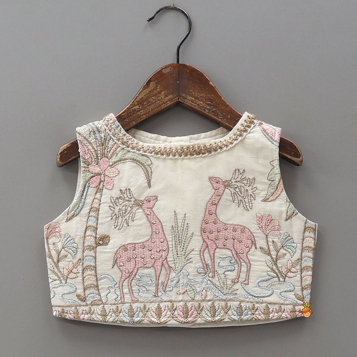 Pre Order: Jungle Inspired Embroidered Crop Top And Lehenga