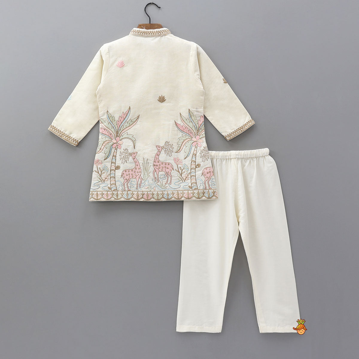 Pre Order: Jungle Inspired Embroidered Open Kurta And Pyjama