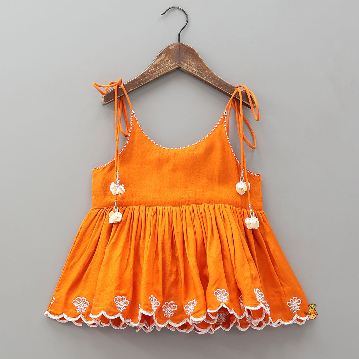 Pre Order: Thread Embroidered Scalloped Top And Palazzo With Dupatta
