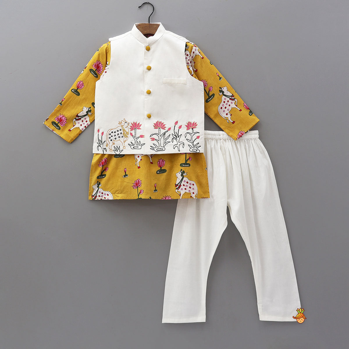 Lotus Printed Kurta With Jacket And Churidar