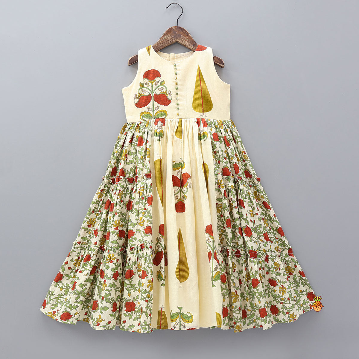 Pre Order: Printed Ethnic Kurti With Decorative Potli Buttons