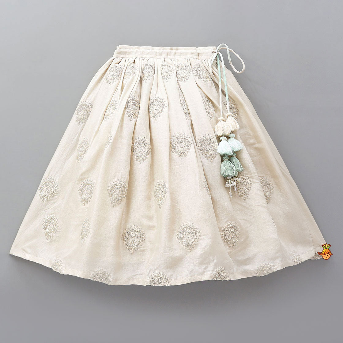 Pre Order: Hand Embroidered Pleated Armhole Top And Lehenga With Net Dupatta