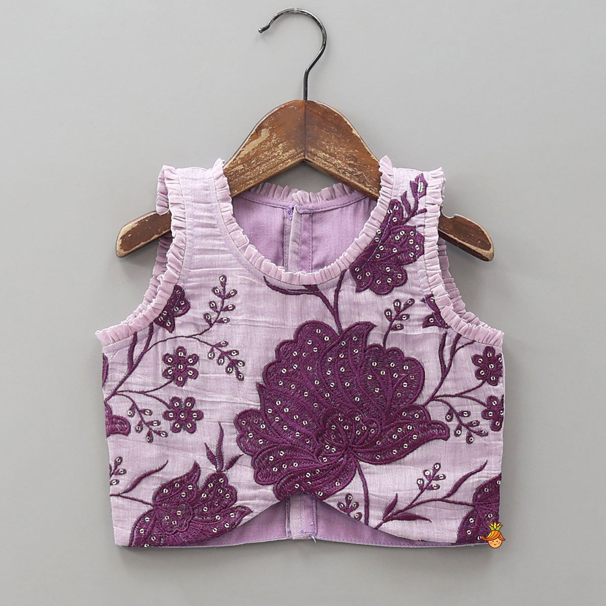 Pre Order: Lavender Floral Embroidered Top And Lehenga
