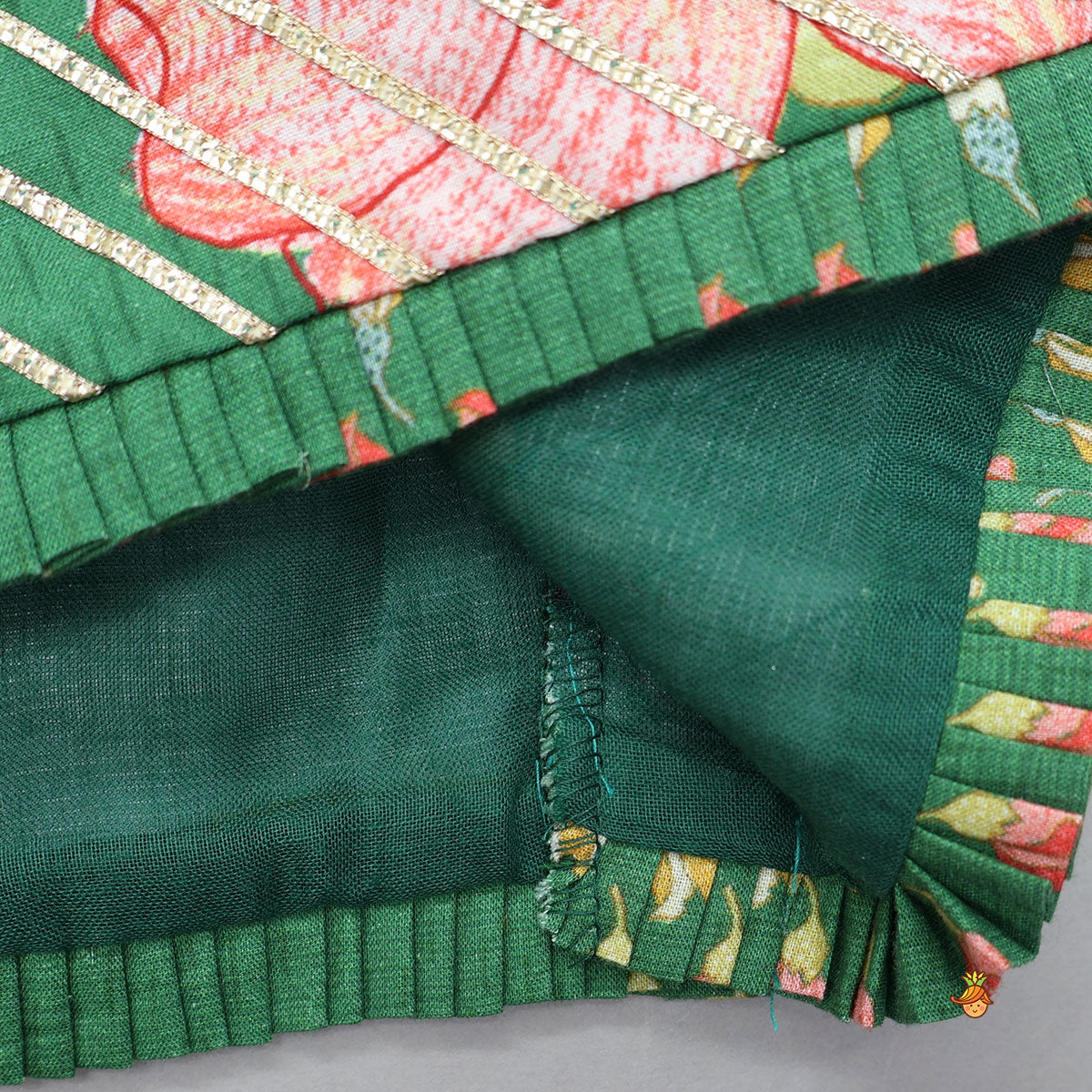 Pre Order: Floral Printed Lace Detailed Top And Lehenga With Dupatta