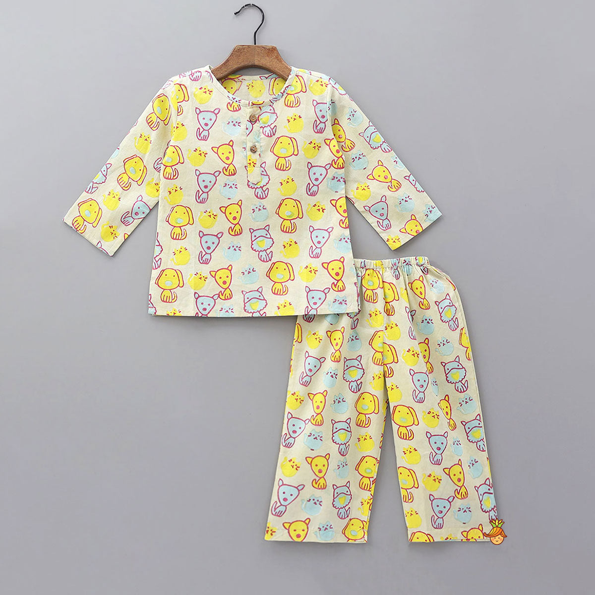 Pre Order: Playful Animal Block Print Kurta and Pyjama Sleepwear