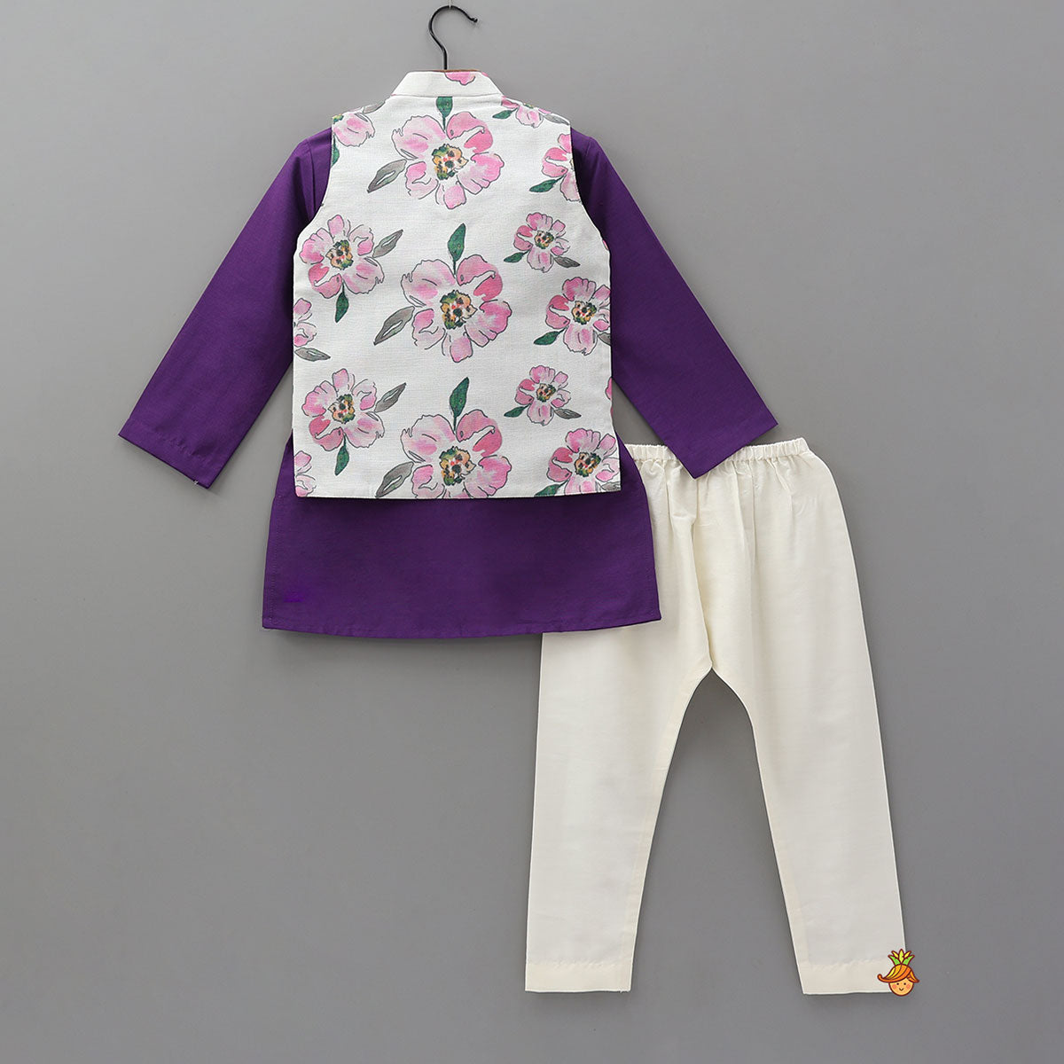 Pre Order: Ethnic Kurta With Floral Printed Jacket And Pyjama