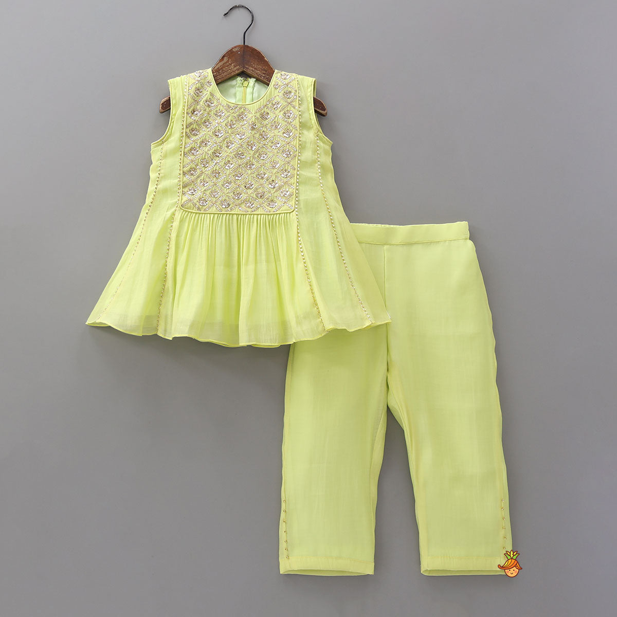 Embroidered Yoke Kurti And Pant With Matching Dupatta