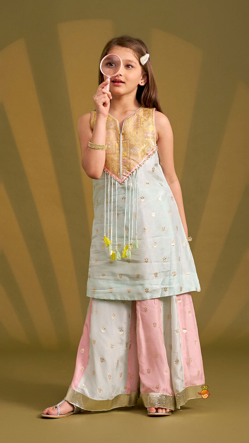 Pre Order: Ethnic Sleeveless Kurti With Wide-Leg Palazzo