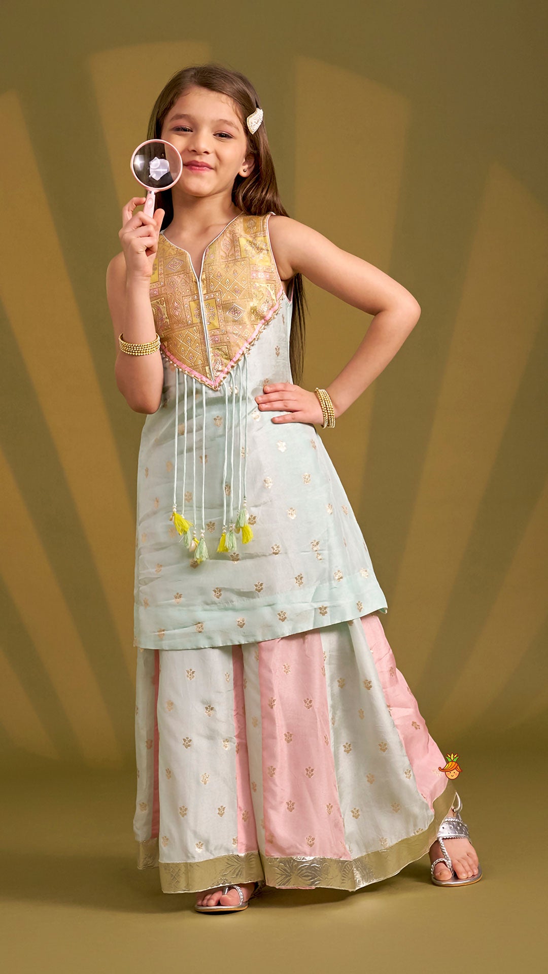 Pre Order: Ethnic Sleeveless Kurti With Wide-Leg Palazzo