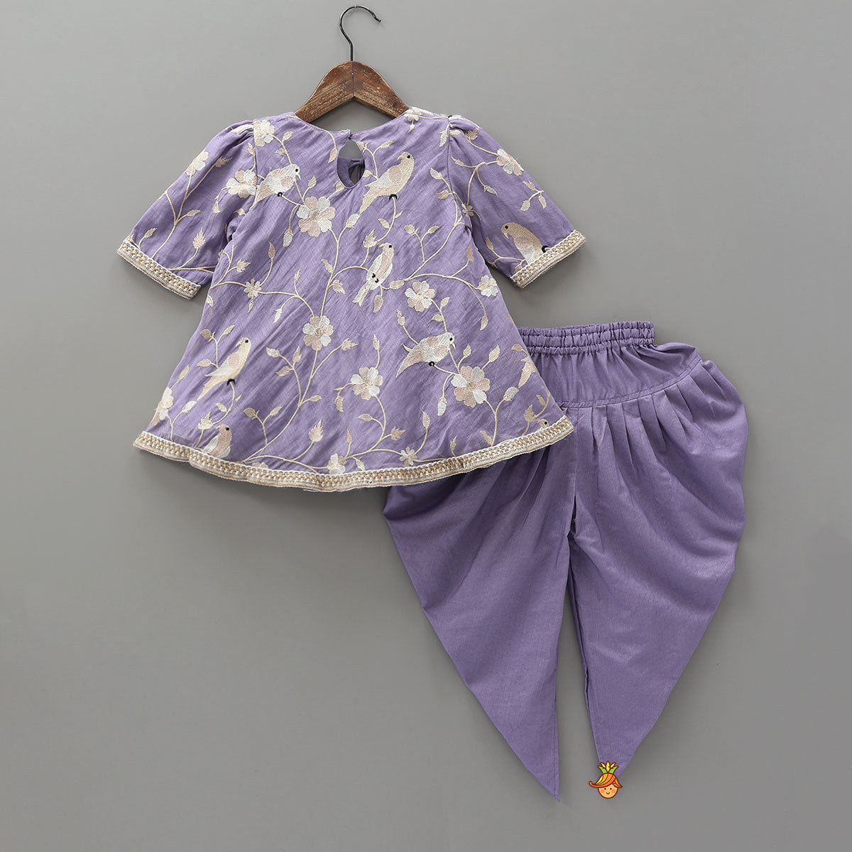 Pre Order: Floral Bird Embroidered A-Line Kurta And Dhoti