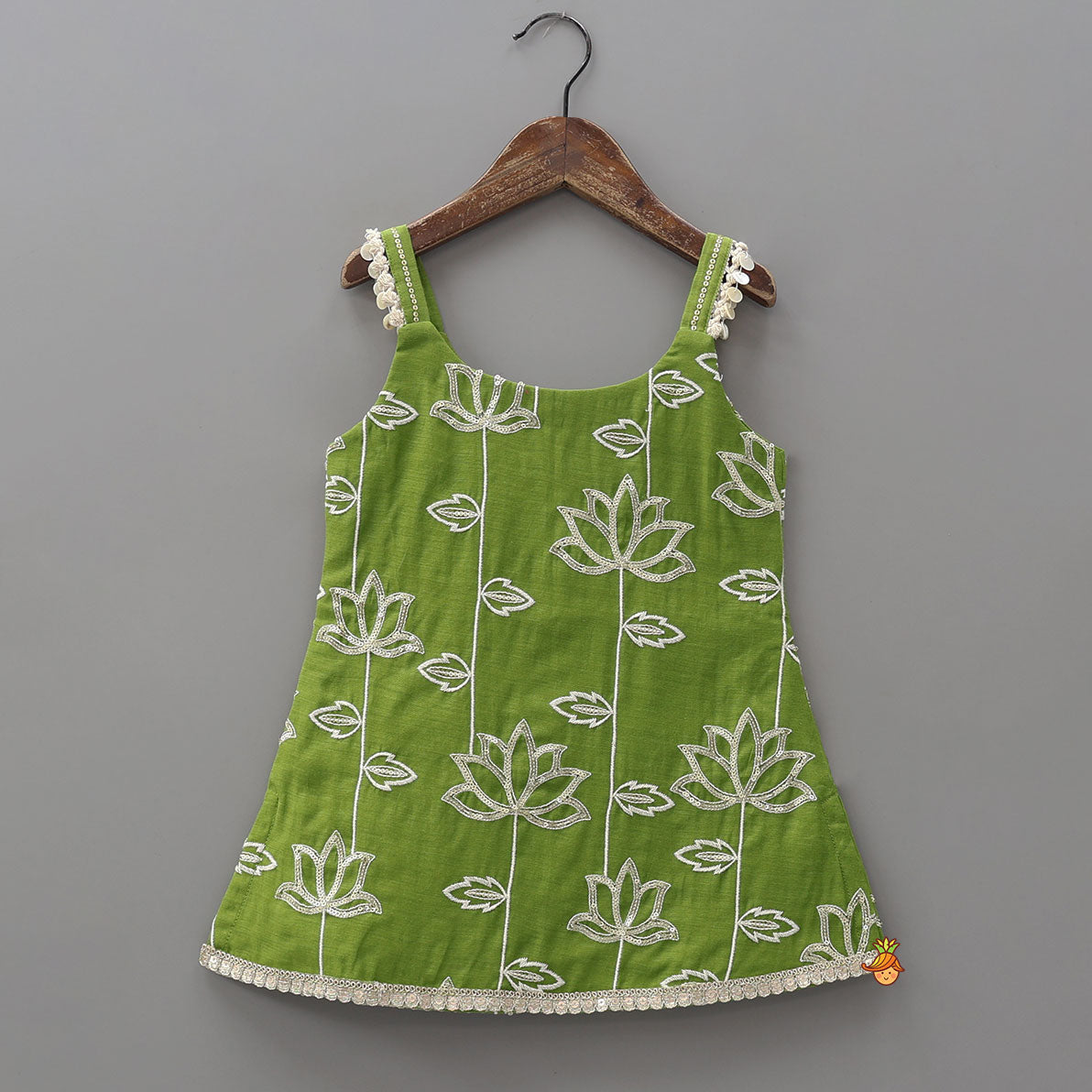 Pre Order: Lotus-Embroidered Strappy Kurti With Sharara