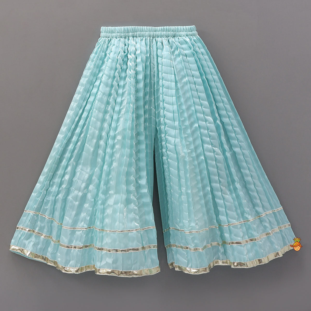 Pre Order: Sleeveless Sheen Elegant Kurti And Crushed Fabric Palazzo With Hair Tie