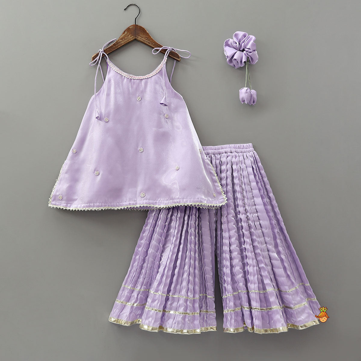 Pre Order: Sheen Elegant Kurti And Crushed Fabric Palazzo With Hair Tie