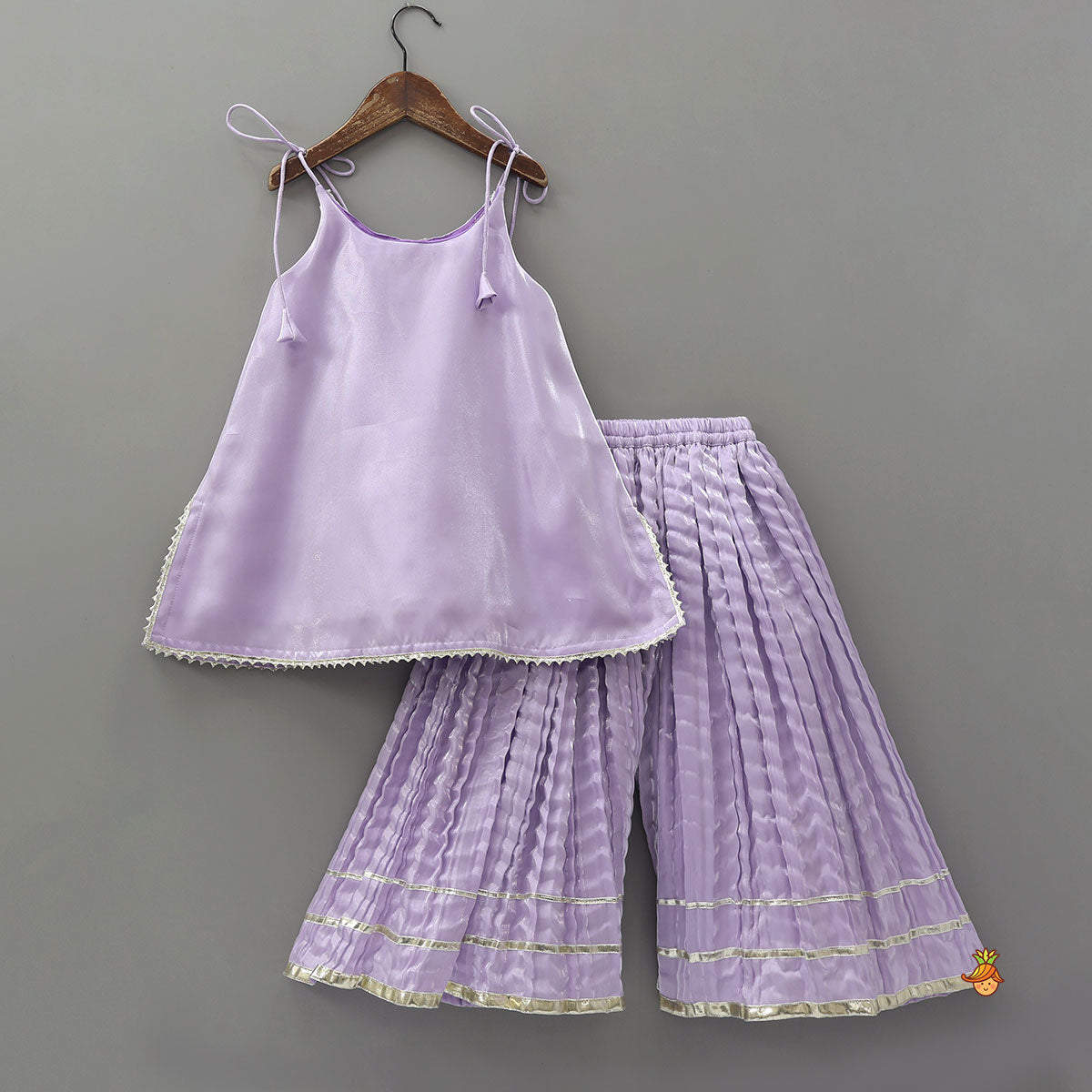 Pre Order: Sheen Elegant Kurti And Crushed Fabric Palazzo With Hair Tie