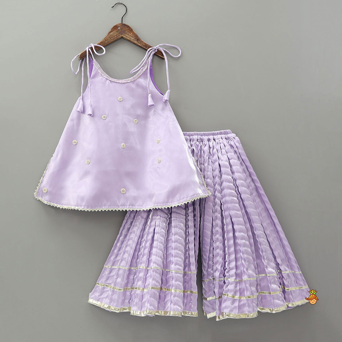 Pre Order: Sheen Elegant Kurti And Crushed Fabric Palazzo With Hair Tie