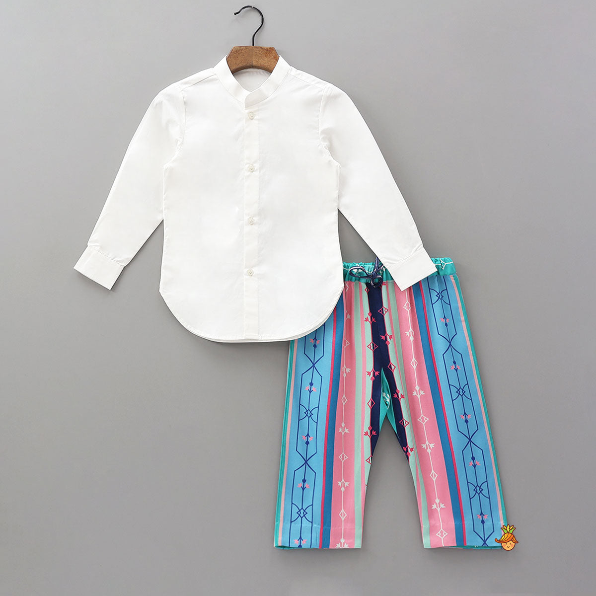 Pre Order: Shirt With Multicolour Striped Jacket And Pyjama