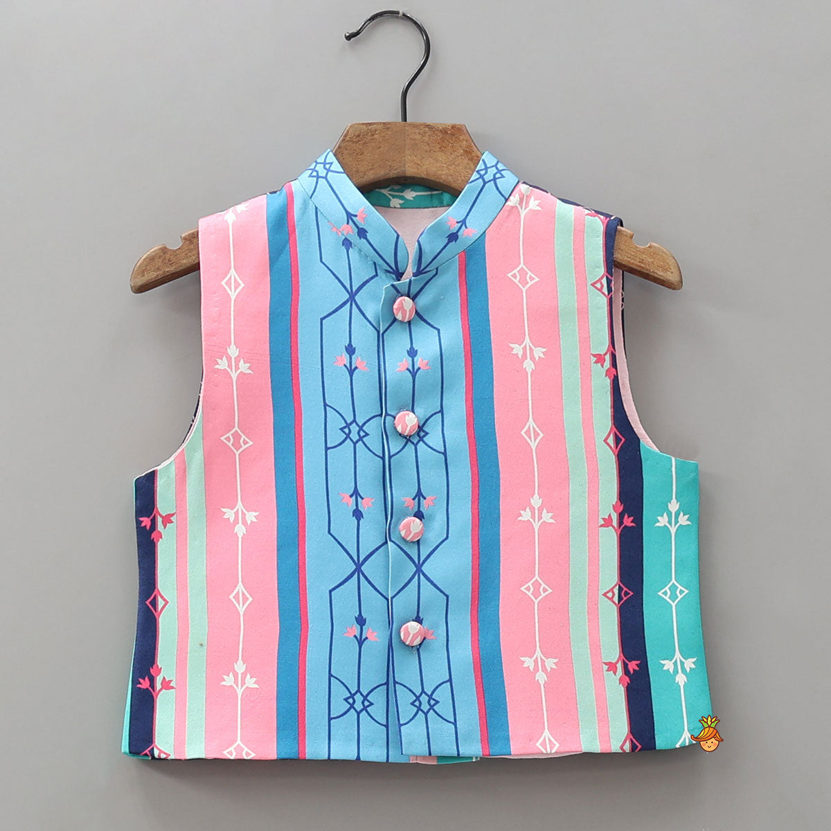 Pre Order: Shirt With Multicolour Striped Jacket And Pyjama