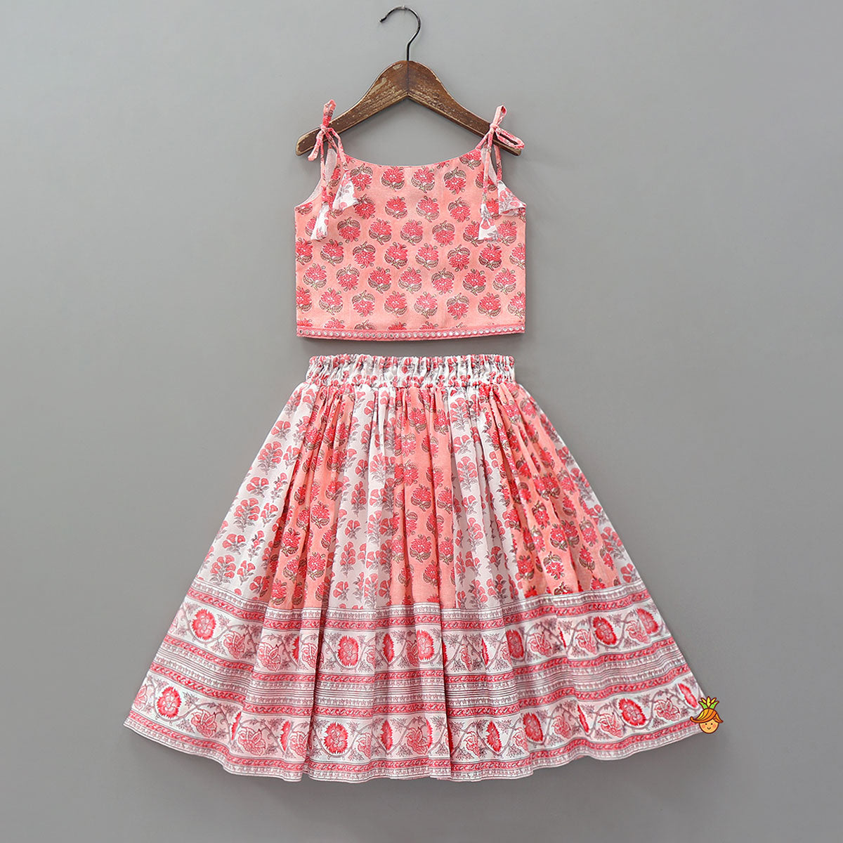 Pre Order: Tie Up Straps Floral Printed Top And Lehenga