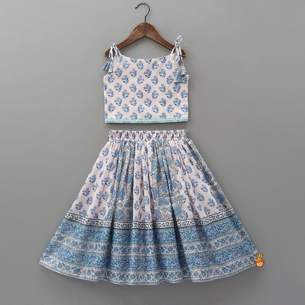 Pre Order: Tie Up Strap Floral Printed Crop Top And Lehenga
