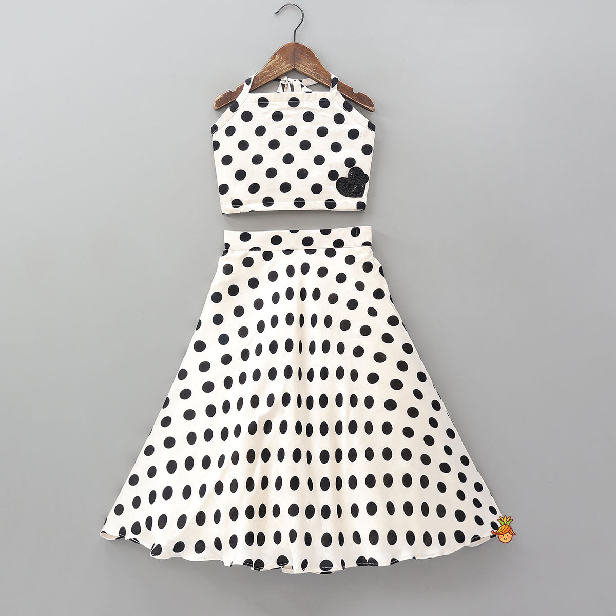 Pre Order: Polka Dot Print Halter Neck Crop Top And Lehenga