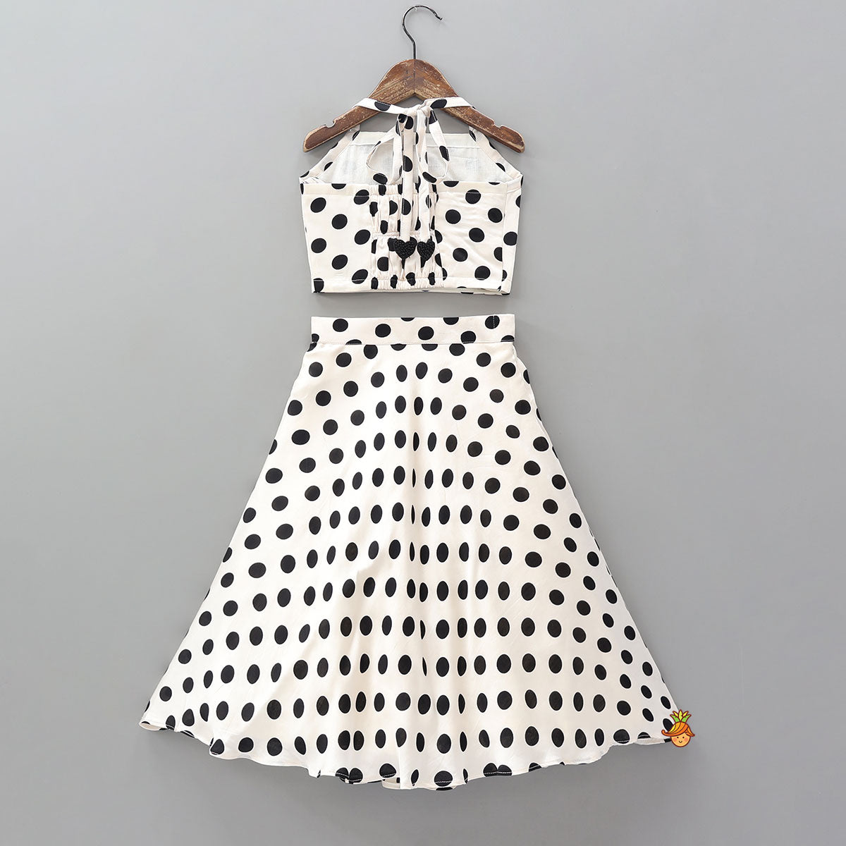 Pre Order: Polka Dot Print Halter Neck Crop Top And Lehenga