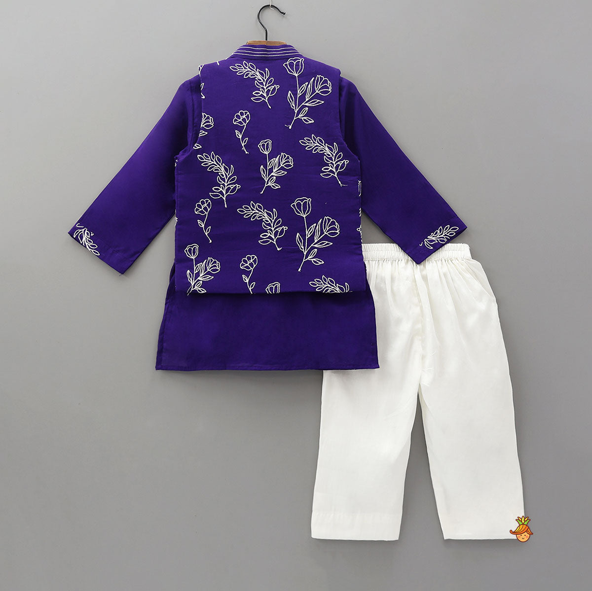 Pre Order: Purple Kurta With Beautiful Embroidered Jacket And Pyjama
