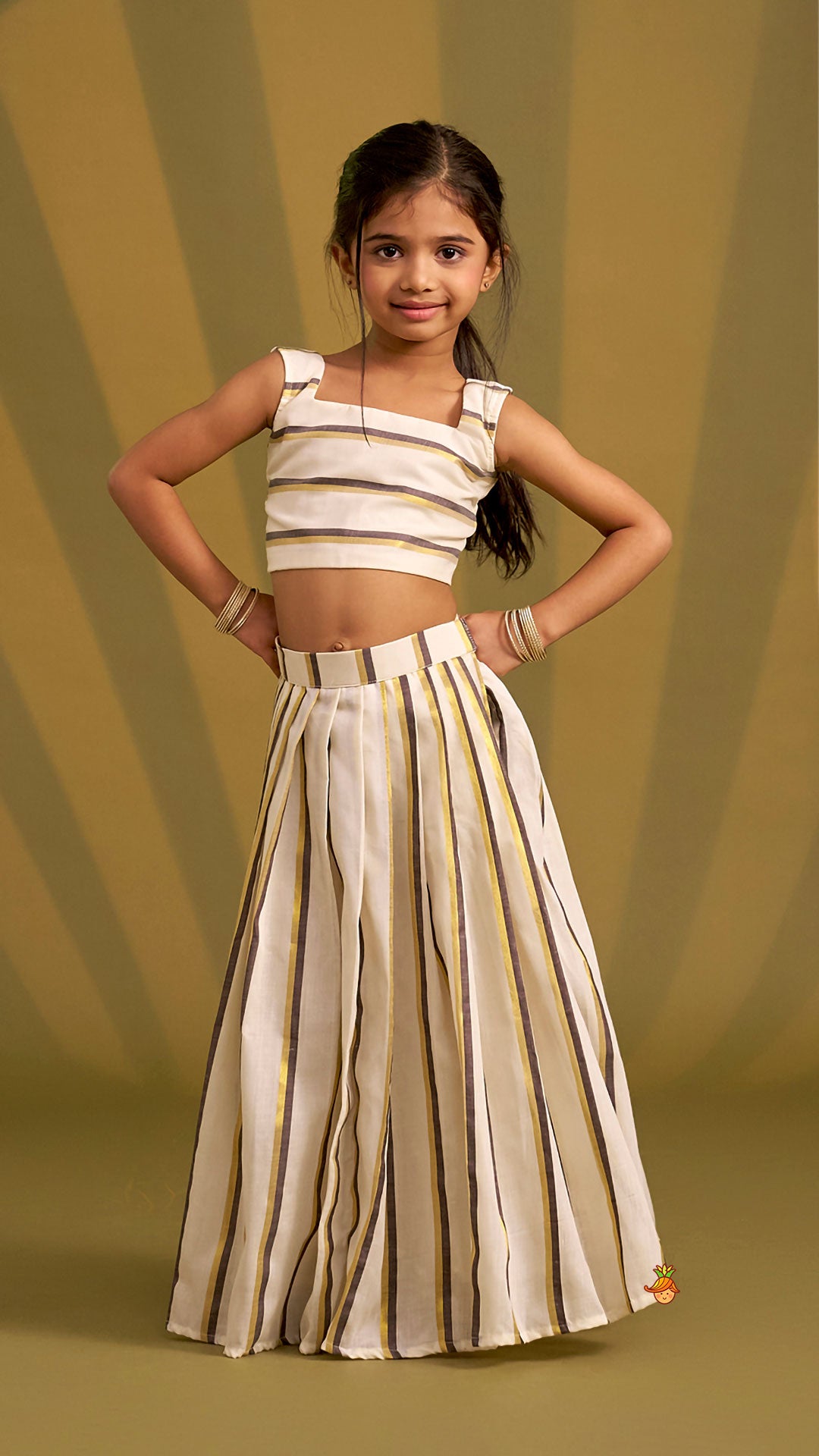 Pre Order: Classic Striped Top And Lehenga