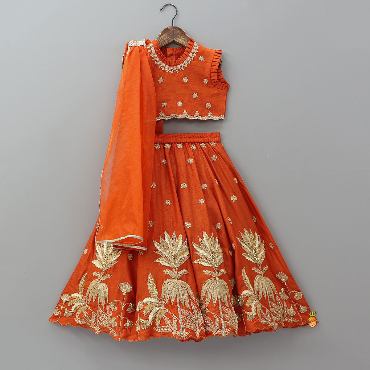 Pre Order: Exquisite Pleated Top With Lehenga And Dupatta