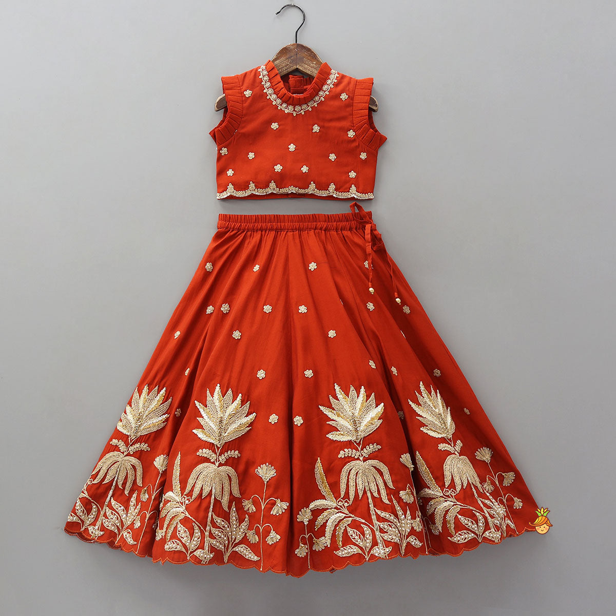 Pre Order: Exquisite Pleated Top With Lehenga And Dupatta