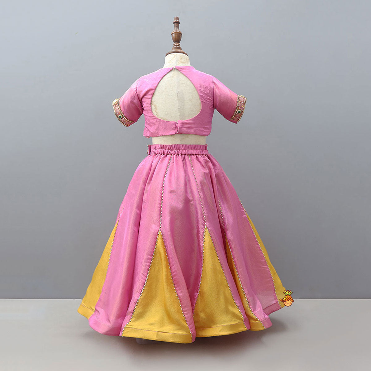 Shimmery Handcrafted Crop Top And Lehenga With Contrasting Dupatta