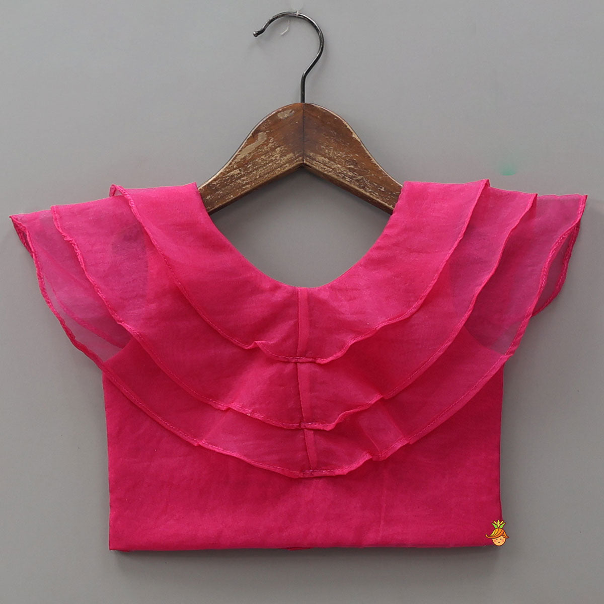 Ruffle Layered Top With Contrasting Printed Lehenga