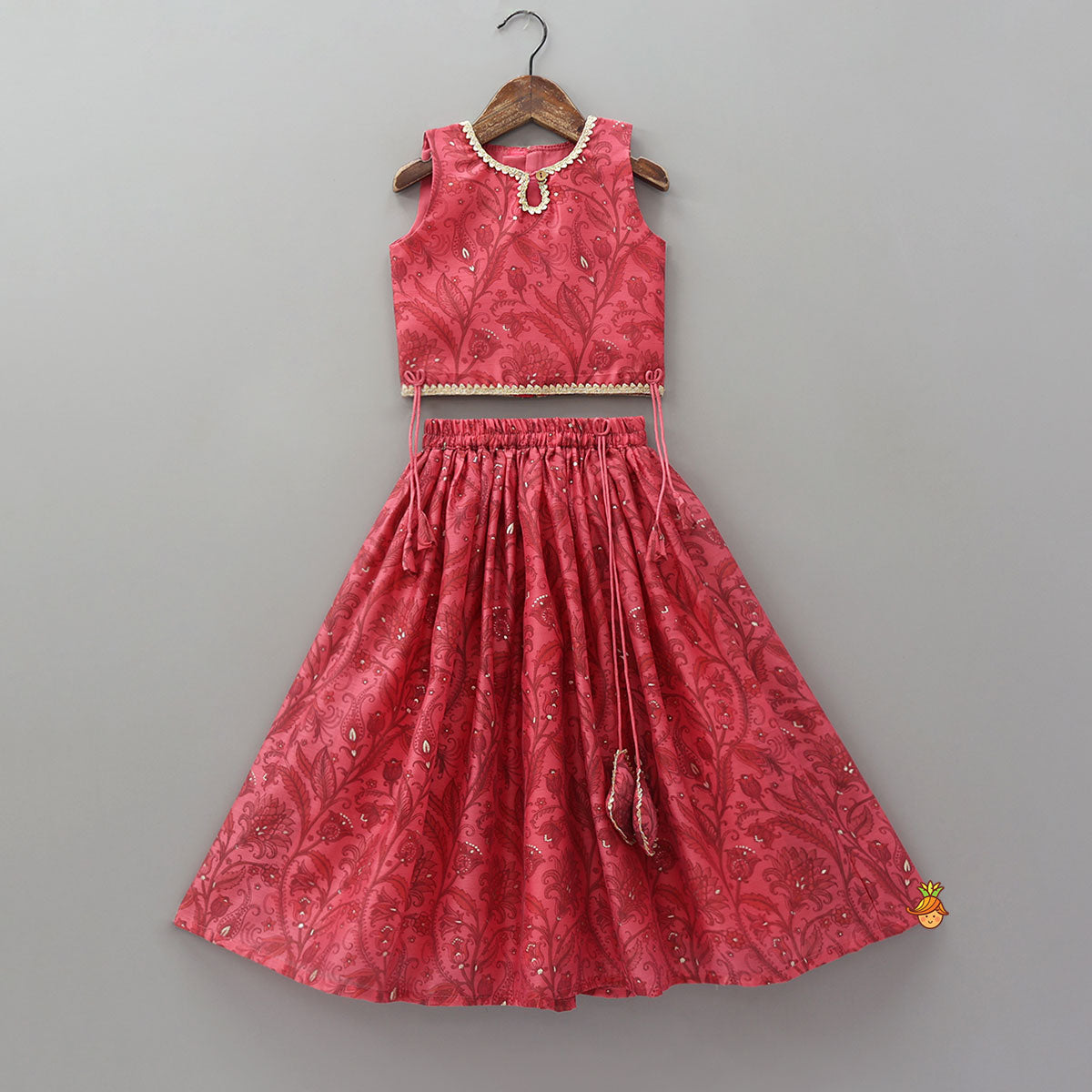 Side String Detailed Top And Lehenga With Matching Dupatta