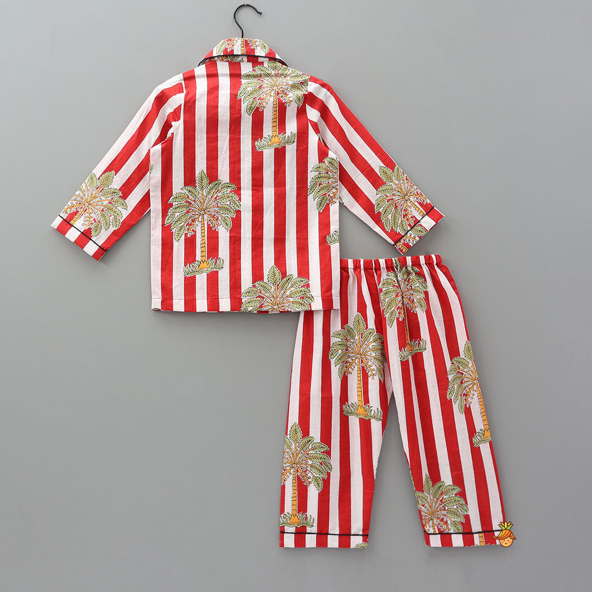 Pre Order: Tree Printed Striped Sleepwear Set With Matching Tote Bag