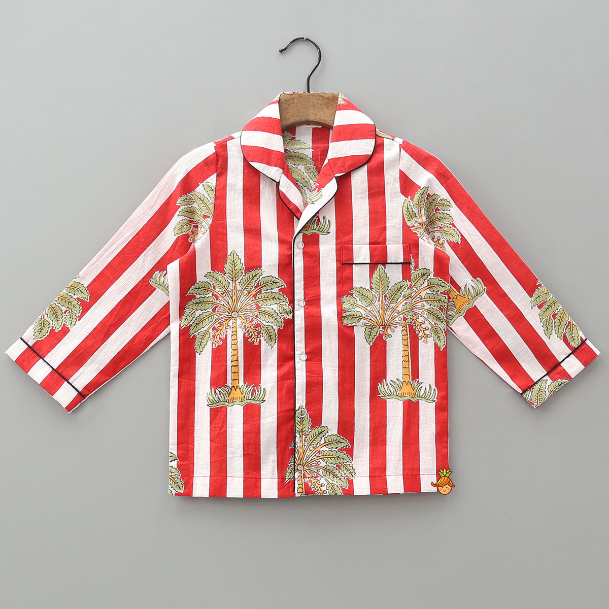 Pre Order: Tree Printed Striped Sleepwear Set With Matching Tote Bag