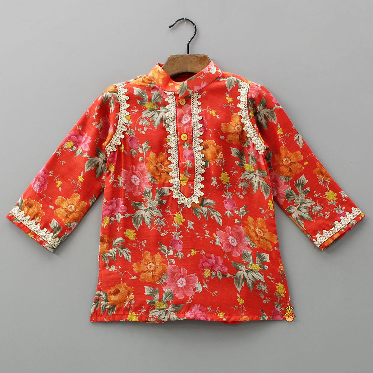 Floral Printed Silk Kurta And Pyjama