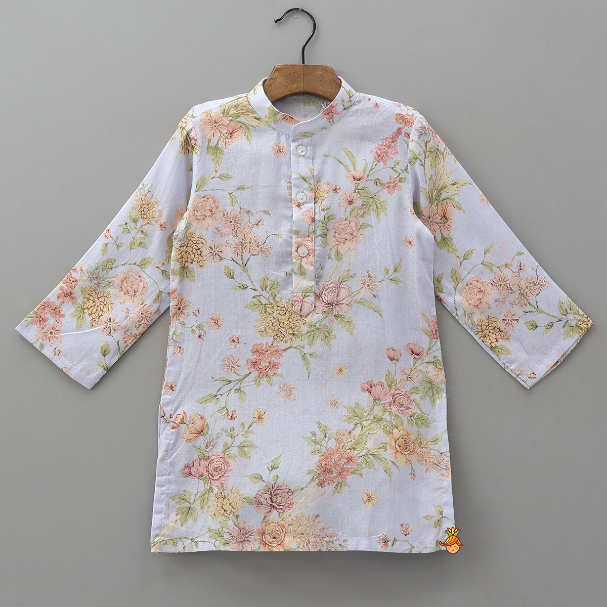 Pre Order: Floral Printed Kurta With Matching Jacket And Pyjama