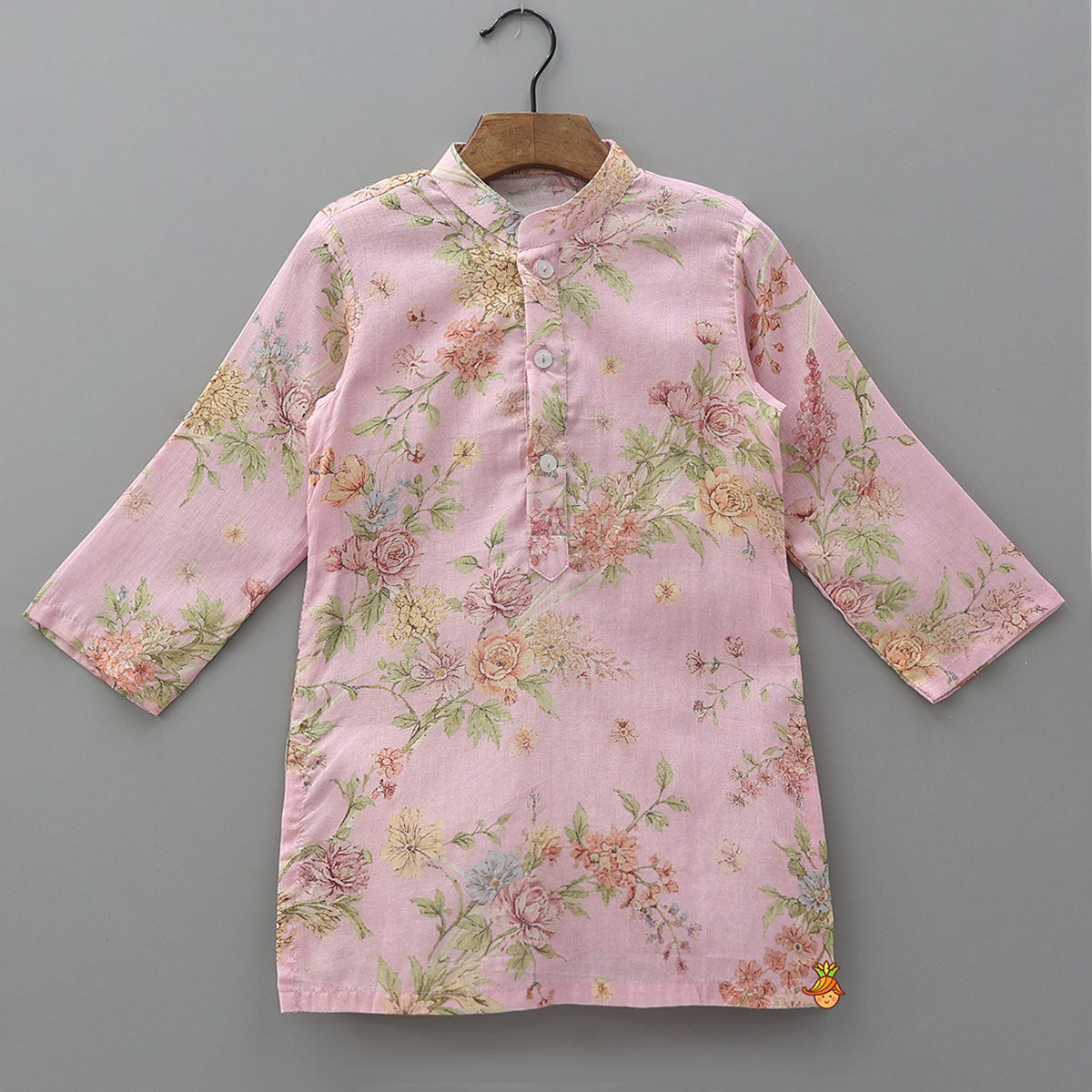 Pre Order: Floral Printed Elegant Kurta With Matching Jacket And Pyjama