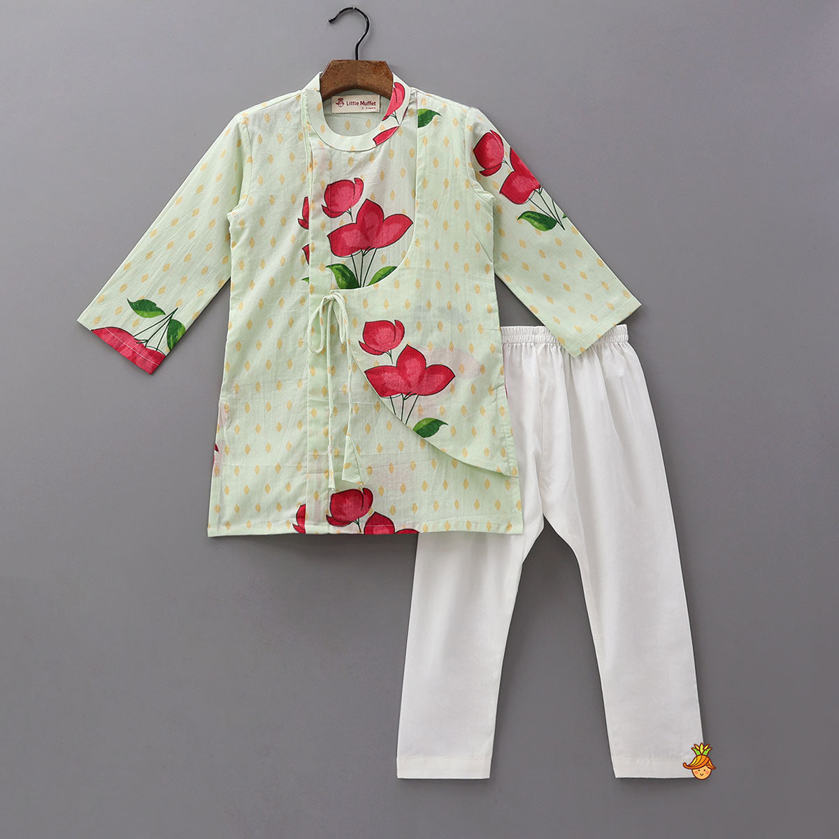 Pre Order: Asymmetric Wrap Style Kurta With Pyjama